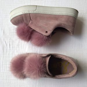 Sam Edelman pink suede sneakers with poms